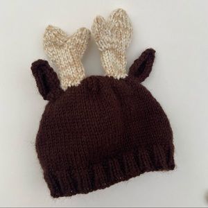 Handmade knit infant reindeer hat 0-6 months